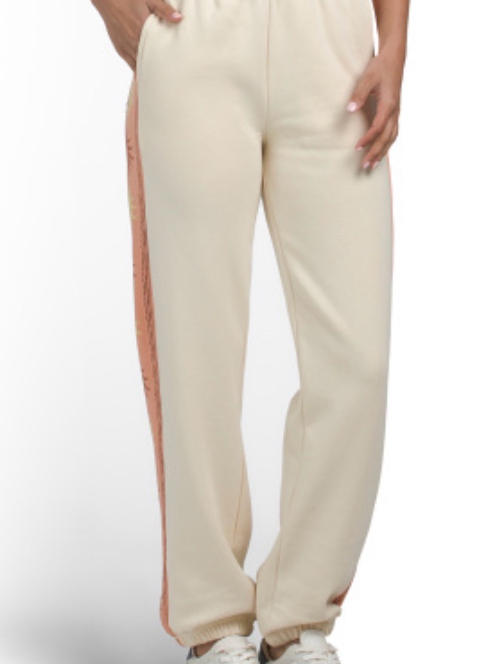 Billabong Cream Wide-Leg Track Pants with Pink Side Stripe